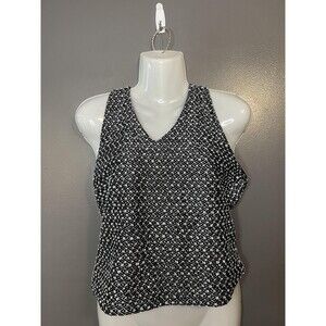 Los Angeles Express Shirt Womens Medium Black White V Neck Sleeveless Textured